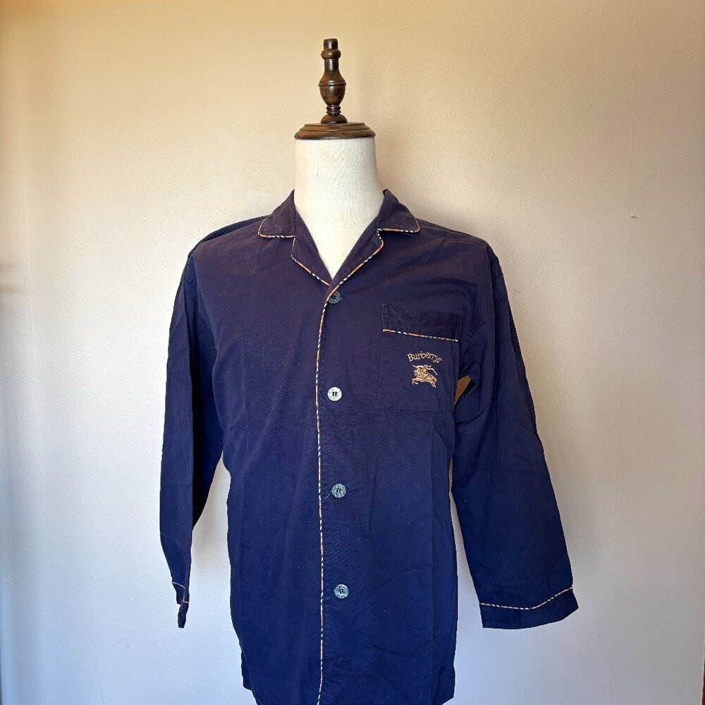 Vintage Burberrys Men’s Plaid Trim Pajama Top - L